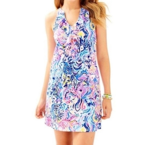 Lilly Pulitzer Shay Mini Dress Ruffle Detail So Sophisticated Print M